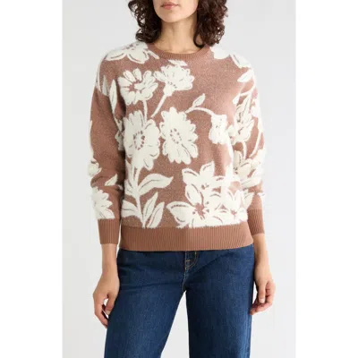 Gemma + Jane Floral Jacquard Sweater In Brown/ Eggshell