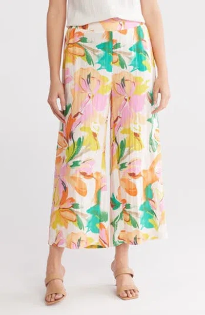 Gemma + Jane Floral Wide Leg Pull-on Pants In Pink Multi Print