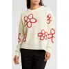 Gemma + Jane Flower Embroidered Sweater In Ivory/red