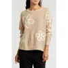 Gemma + Jane Flower Embroidered Sweater In Taupe/eggshell