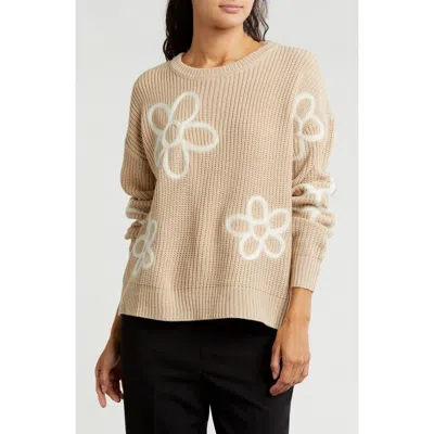 Gemma + Jane Flower Embroidered Sweater In Taupe/eggshell