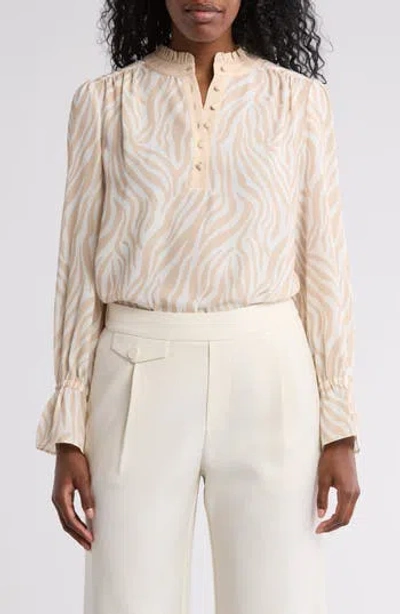 Gemma + Jane Georgette Button Front Top In Animal Print Beige
