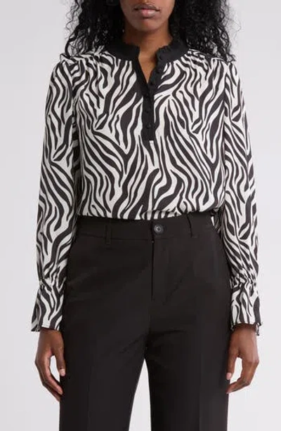Gemma + Jane Georgette Button Front Top In Animal Print Black