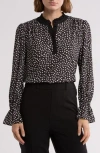 Gemma + Jane Georgette Button Front Top In Black Dot