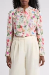Gemma + Jane Georgette Button Front Top In Ivory Blue Floral
