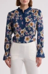 Gemma + Jane Georgette Button Front Top In Navy Floral