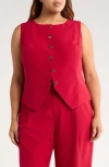 Gemma + Jane Hammered Button-up Vest In Red