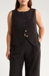 Gemma + Jane Hammered Button-up Vest In Black