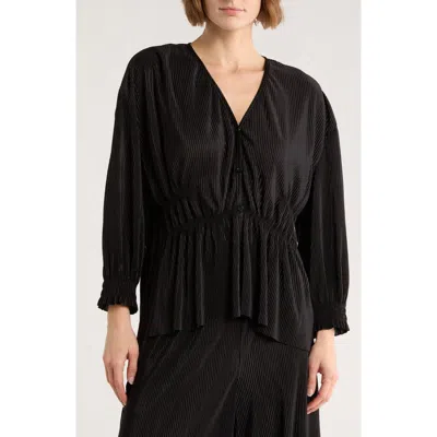 Gemma + Jane High-low Plissé Charmeuse Top In Black