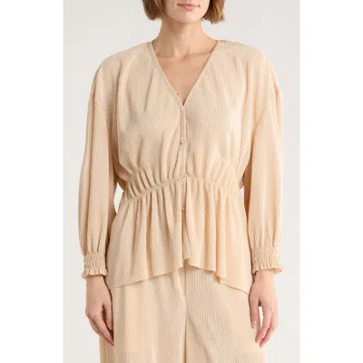 Gemma + Jane High-low Plissé Charmeuse Top In Brown