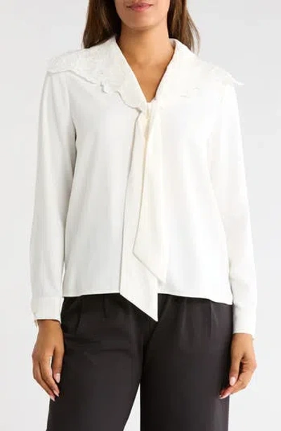 Gemma + Jane Lace Collar Tie Neck Top In White