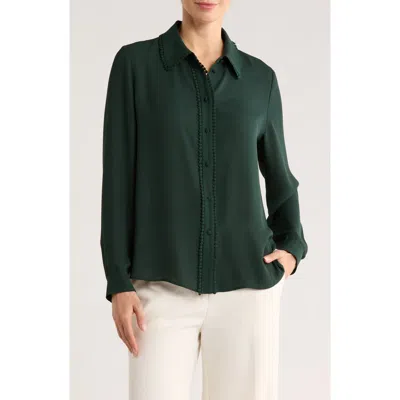 Gemma + Jane Lace Trim Button-up Shirt In Green