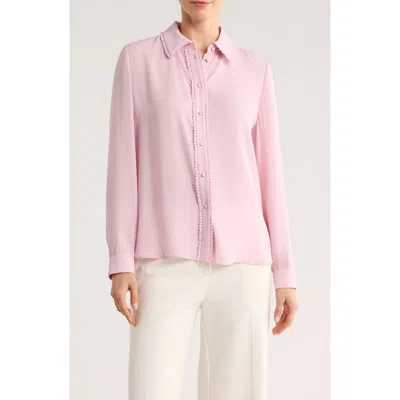 Gemma + Jane Lace Trim Button-up Shirt In Pink