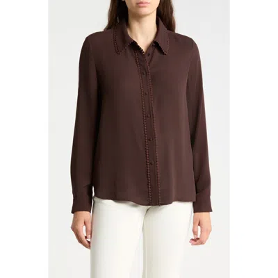 Gemma + Jane Lace Trim Button-up Shirt In Dk Chocolate