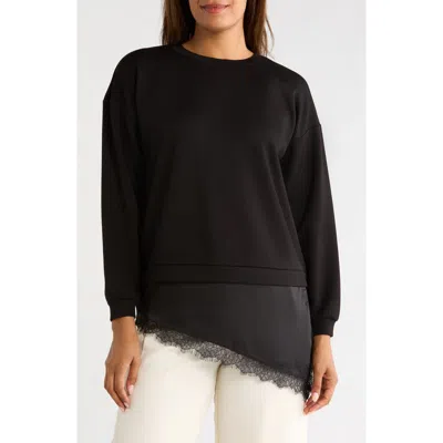 Gemma + Jane Lace Trim Layered Sweatshirt In Black