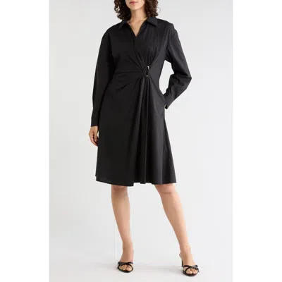 Gemma + Jane Long Sleeve Wrap Shirtdress In Black