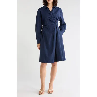 Gemma + Jane Long Sleeve Wrap Shirtdress In Navy