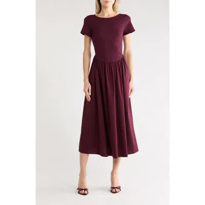 Gemma + Jane Mixed Media Midi Dress In Burgundy