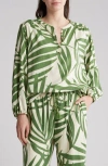Gemma + Jane Palm Print Long Sleeve Top In Cream/green