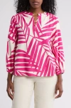 Gemma + Jane Palm Print Long Sleeve Top In Pink/white