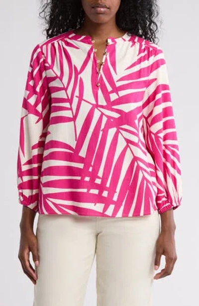 Gemma + Jane Palm Print Long Sleeve Top In Pink/white