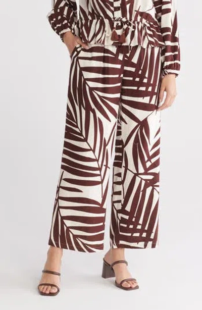 Gemma + Jane Palm Print Pull-on Pants In Brown/white