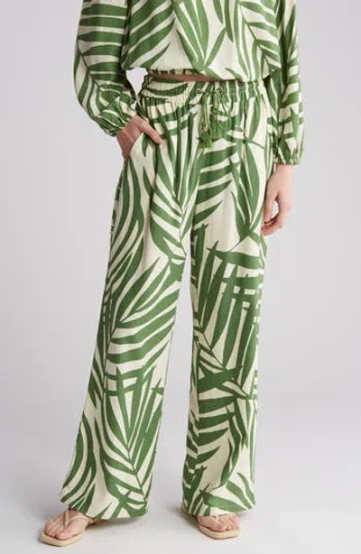 Gemma + Jane Palm Print Pull-on Pants In Cream/green