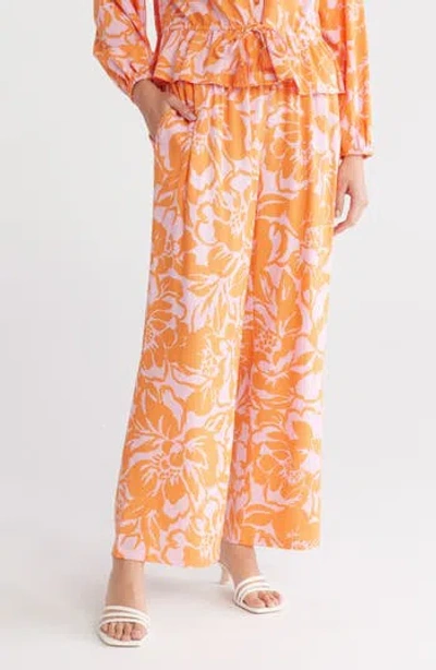 Gemma + Jane Palm Print Pull-on Pants In Orange/lilac