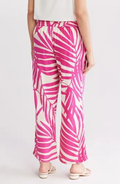 Gemma + Jane Palm Print Pull-on Pants In Pink/white
