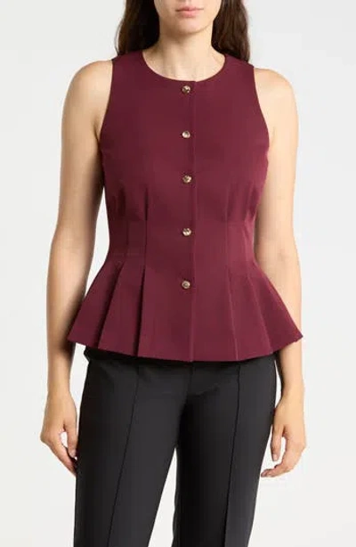 Gemma + Jane Peplum Darted Vest In Burgundy