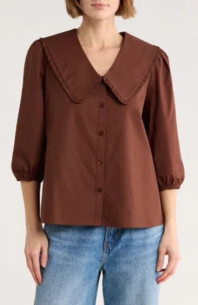 Gemma + Jane Peter Pan Collar Three-quarter Sleeve Top In Brown