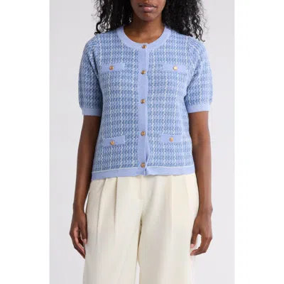 Gemma + Jane Plaid Short Sleeve Cardigan In Lilac/blue/ivory