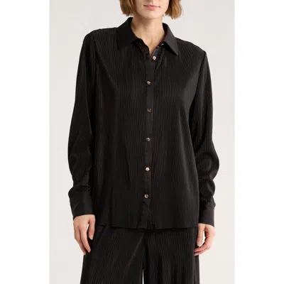 Gemma + Jane Plissé Charmeuse Button-down Shirt In Black