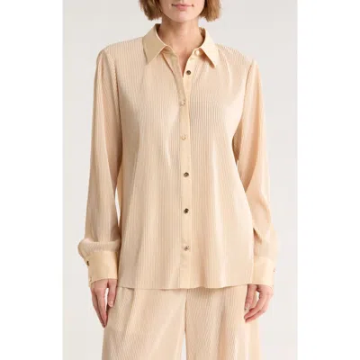 Gemma + Jane Plissé Charmeuse Button-down Shirt In Brown