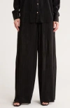 Gemma + Jane Plissé Charmeuse Pull-on Pants In Black