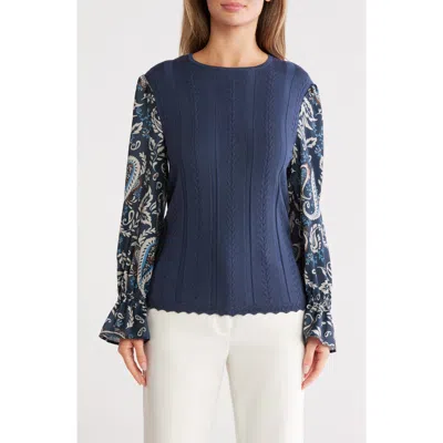 Gemma + Jane Print Sleeve Top In Blue