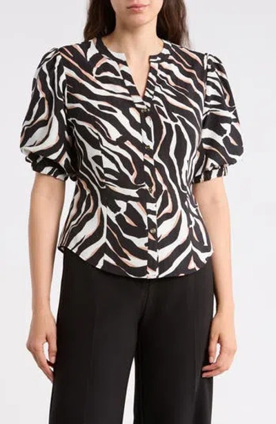 Gemma + Jane Puff Sleeve Button-up Top In Multi