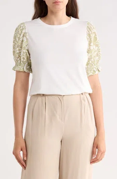 Gemma + Jane Puff Sleeve Mixed Media Top In Gray