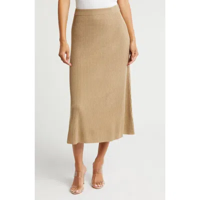 Gemma + Jane Ribbed A-line Sweater Skirt In Brown Gold