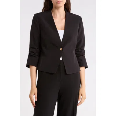 Gemma + Jane Ruched Sleeve One-button Blazer In Brown