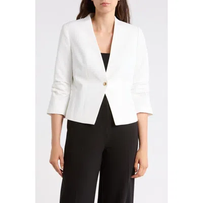Gemma + Jane Ruched Sleeve One-button Blazer In White