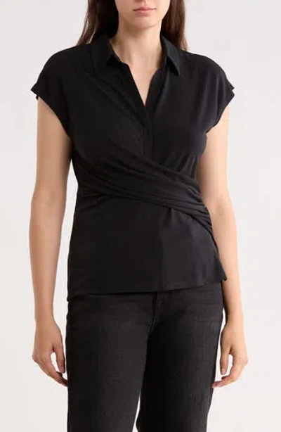 Gemma + Jane Ruched Wrap-effect Knit Top In Black