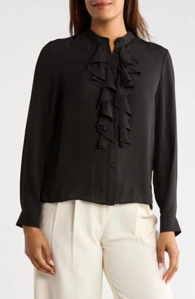 Gemma + Jane Ruffle Front Georgette Top In Black