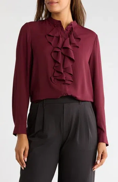 Gemma + Jane Ruffle Front Georgette Top In Brown
