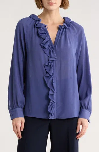 Gemma + Jane Ruffle Long Sleeve Top In Blue