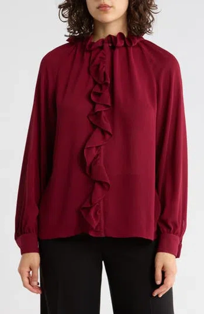 Gemma + Jane Ruffle Long Sleeve Top In Burgundy