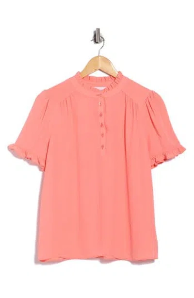 Gemma + Jane Ruffle Neck Short Sleeve Top In Orange