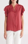 Gemma + Jane Ruffle Sleeve Button-up Shirt In Brown