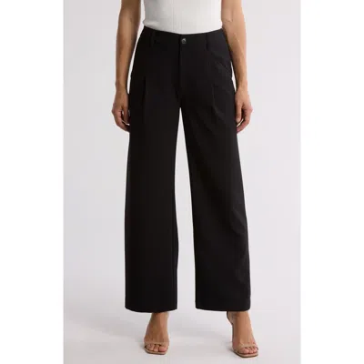 Gemma + Jane Single Pleat Wide Leg Trousers In Black