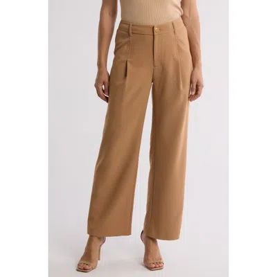 Gemma + Jane Single Pleat Wide Leg Trousers In Khaki